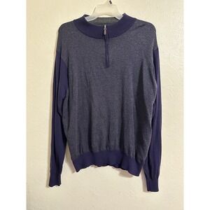 Peter Millar 1/4 Zip Pullover Sweater XXL Blue Houndstooth Merino Wool Blend